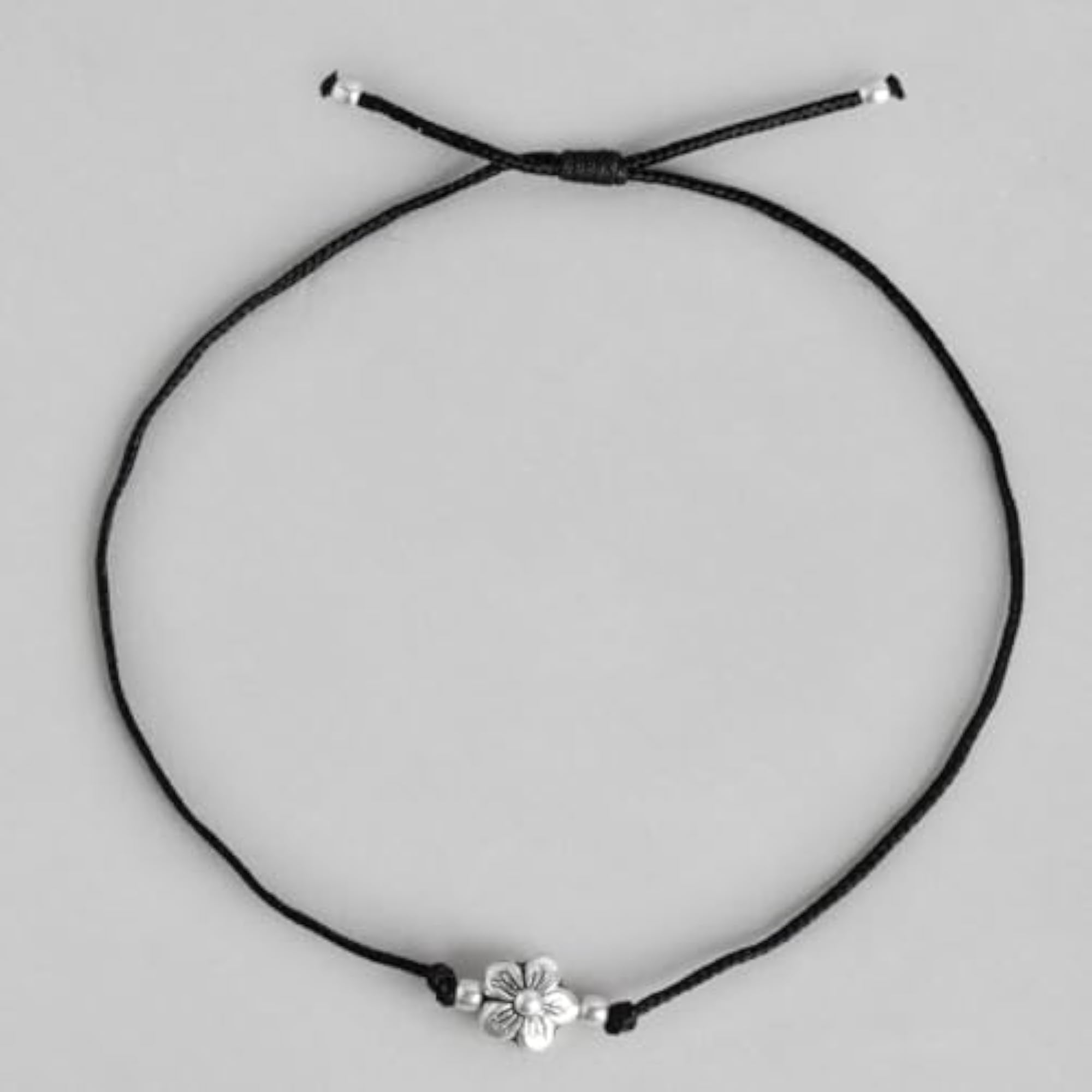 Women's 925 Sterling Silver Beads Floral Thread Anklet